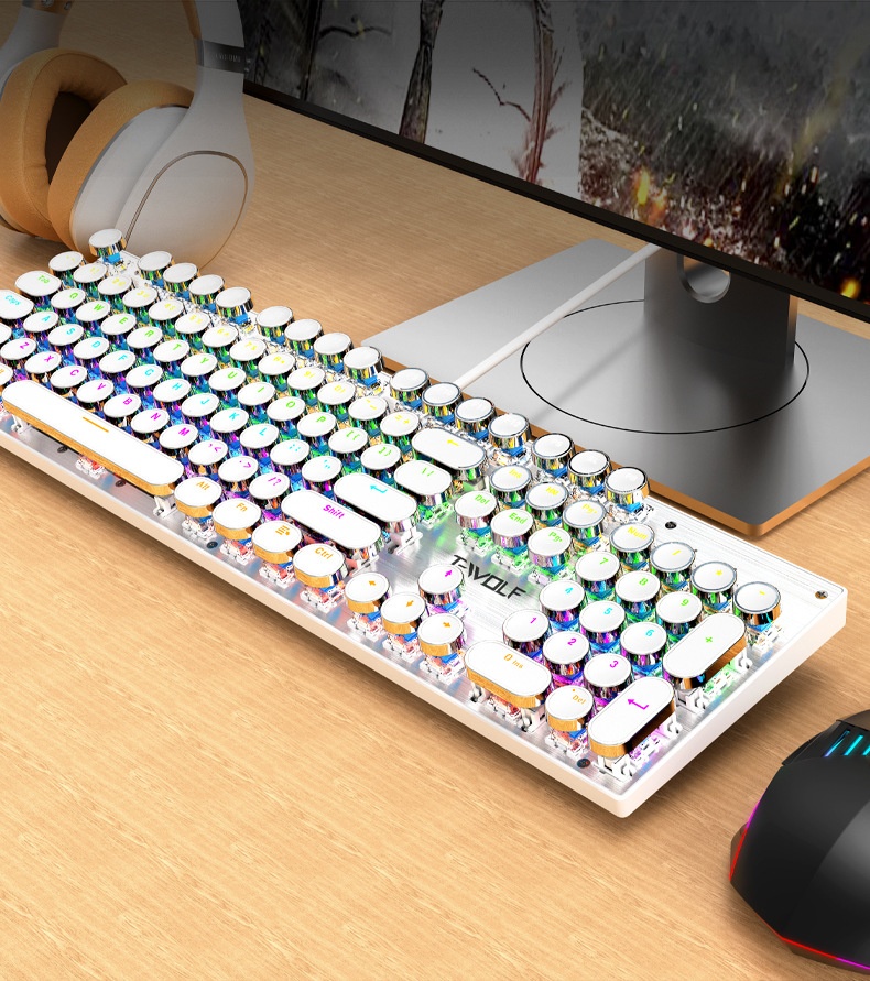Tastiera meccanica da gioco T-WOLF Thunder Wolf T75 con pannello in metallo, stile punk retrò, rotonda, russa/coreana_voghion.com