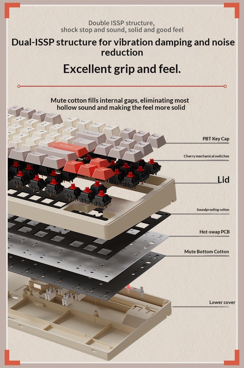 Forerunner Cherry CR108 Mechanical Keyboard Wireless Bluetooth Tri-Mode Gaming Computer Office High Aesthetic_voghion.com