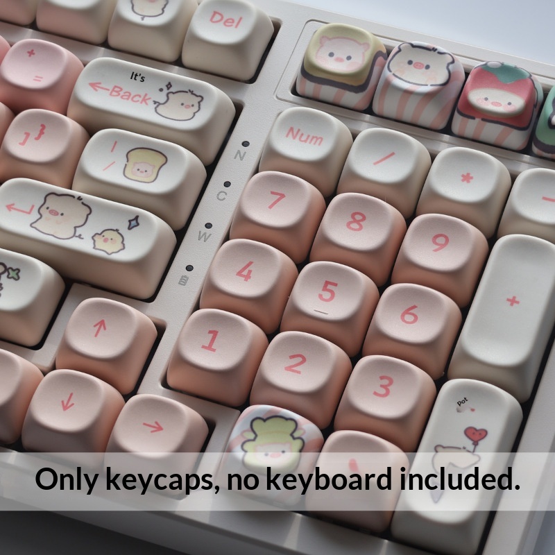 Juego completo de teclas personalizables de PBT con diseño de cerdito rosa MOA Height, cinco caras, sublimación de tinta._voghion.com