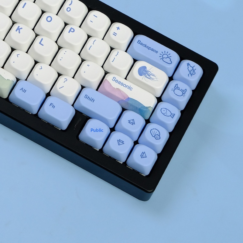 Ocean Rhythm Theme Blue MOA\KOA Dye-Sublimation PBT Material 135-Key Small Full Set Univeral Mechanical Keyboard_voghion.com