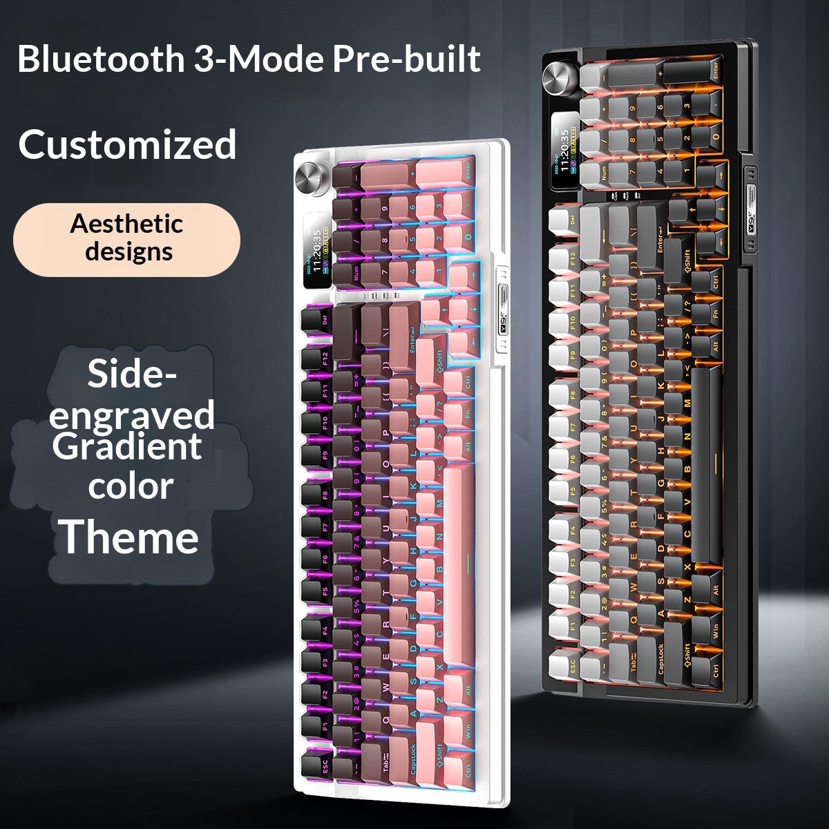 Srebrny Eagle 95D, trójtrybowy, mechaniczny, z bocznym nadrukiem gradientowym, dwukolorowy, wtryskowy, bezprzewodowy, Bluetooth 98 RGB, przewodowy_voghion.com