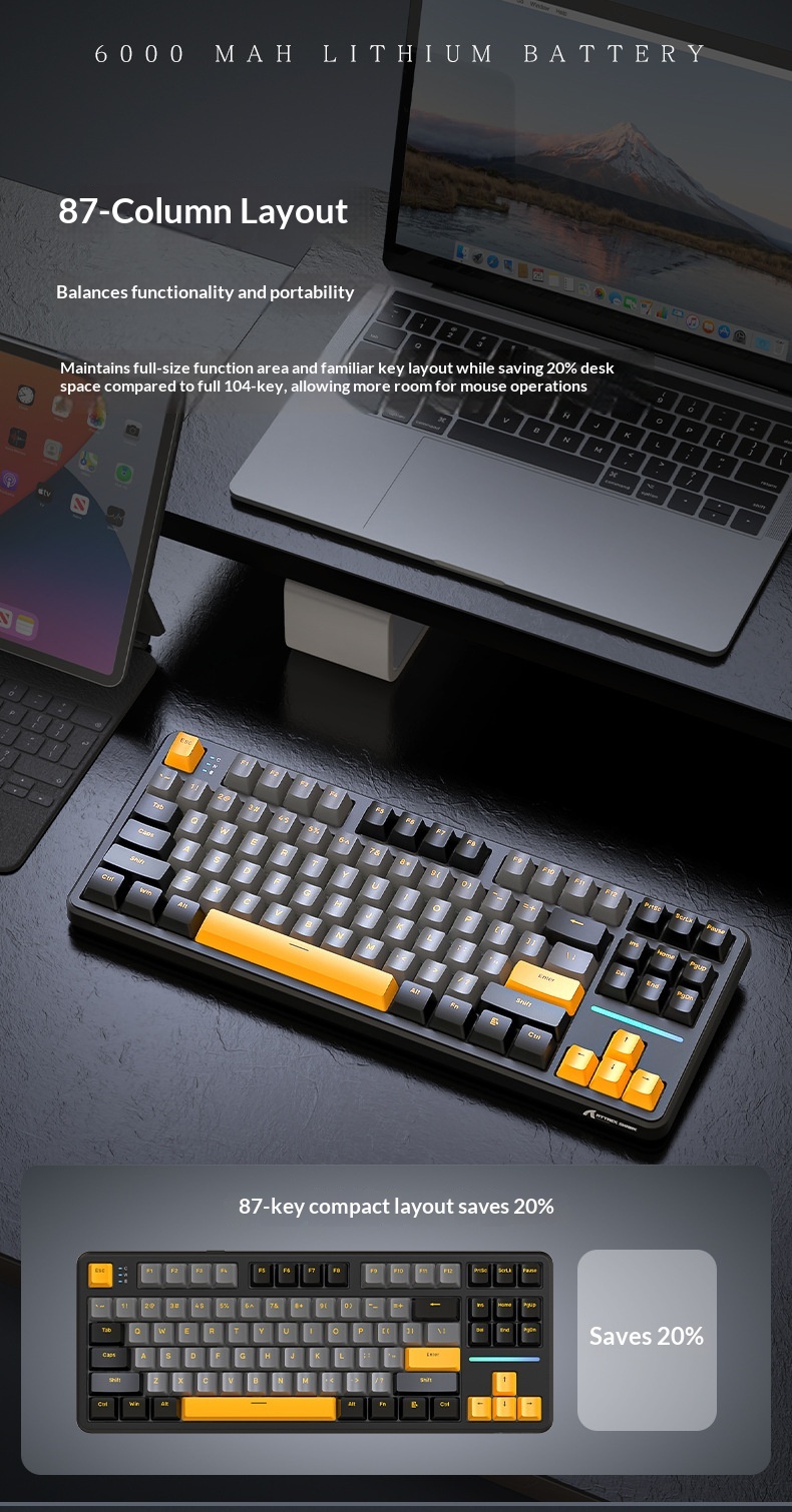 Teclado mecánico inalámbrico Attack Shark X87 con Bluetooth, triple modo, junta personalizable y grabado lateral para juegos._voghion.com