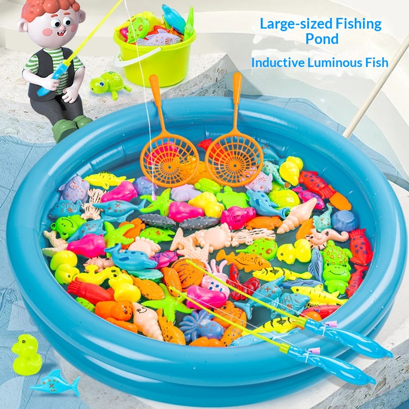 Magnetic Set Children's Fish Catching Inflatable Summer Indoor Water Play Toy Parent-Child Game Fishing Pool_voghion.com