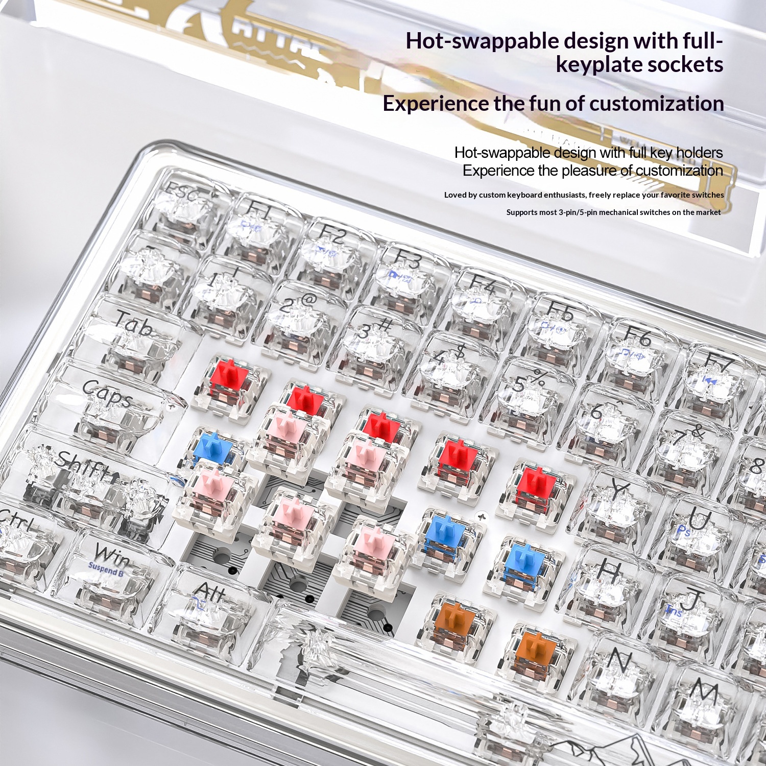 Teclado mecánico inalámbrico Bluetooth Attack Shark K75RGB con junta transparente e intercambiable en caliente_voghion.com