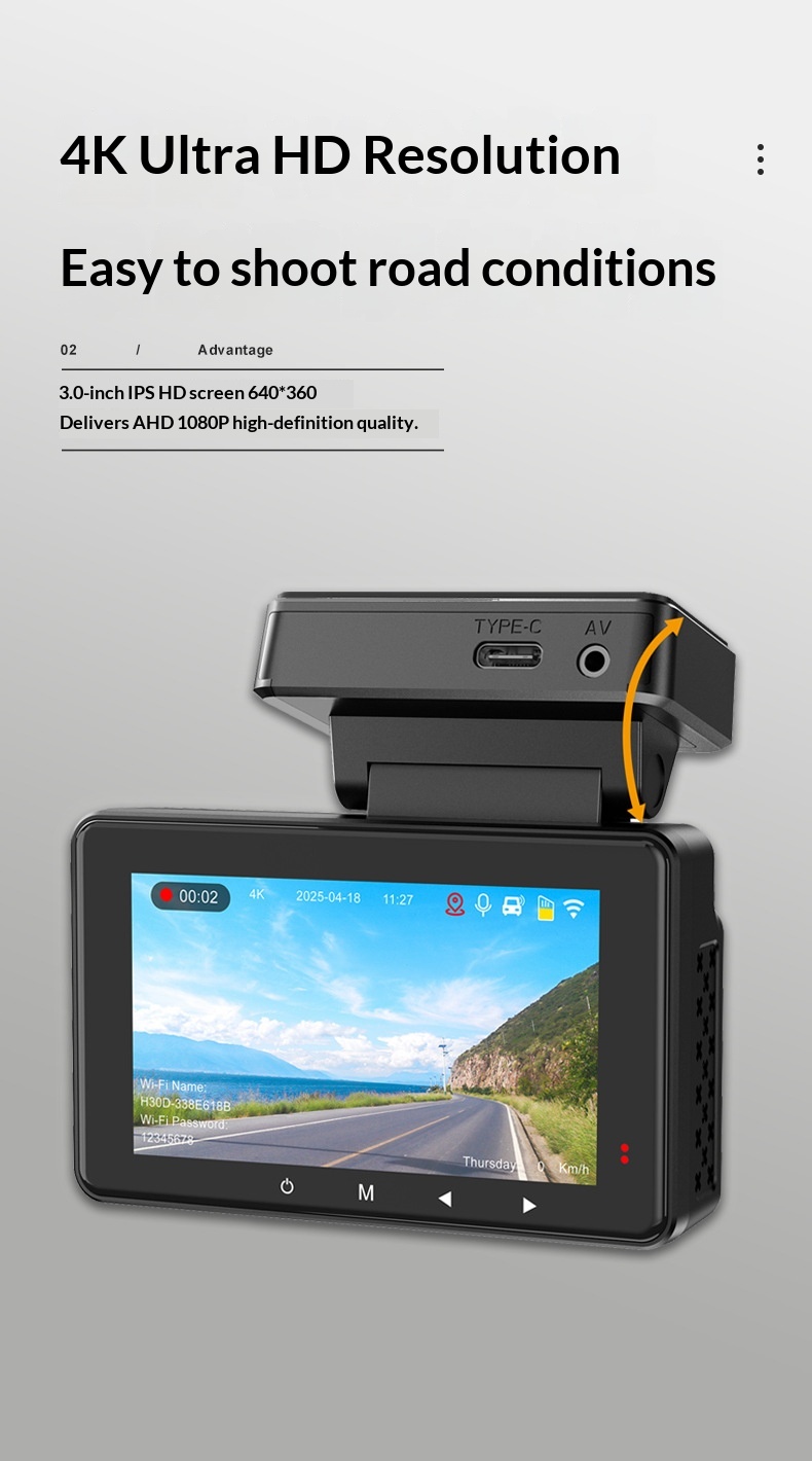 4k Dash Cam With Night Vision Gps And Dual Camera For Vehicles_voghion.com