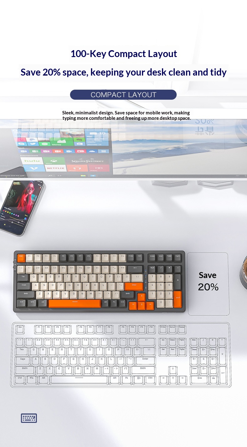 Liberty Wolf K8 Mechanical Keyboard Wireless 2.4G Bluetooth Tri-Mode Hot-Swappable Customizable Gaming Gasket Structure_voghion.com