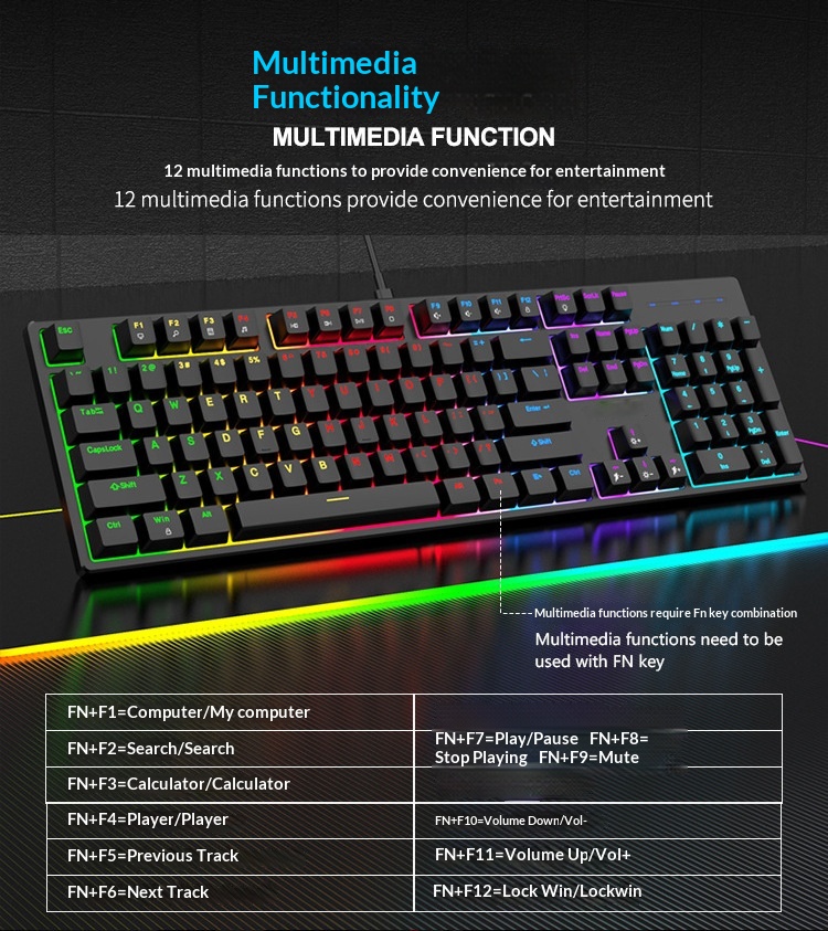 Clavier mécanique filaire de jeu à 104 touches avec interface Type-C et interrupteur bleu, éclairage RVB_voghion.com