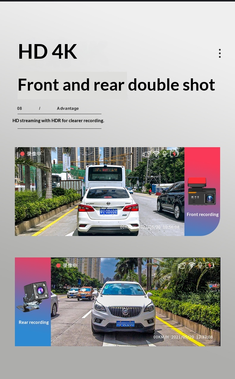 4k Dash Cam With Night Vision Gps And Dual Camera For Vehicles_voghion.com