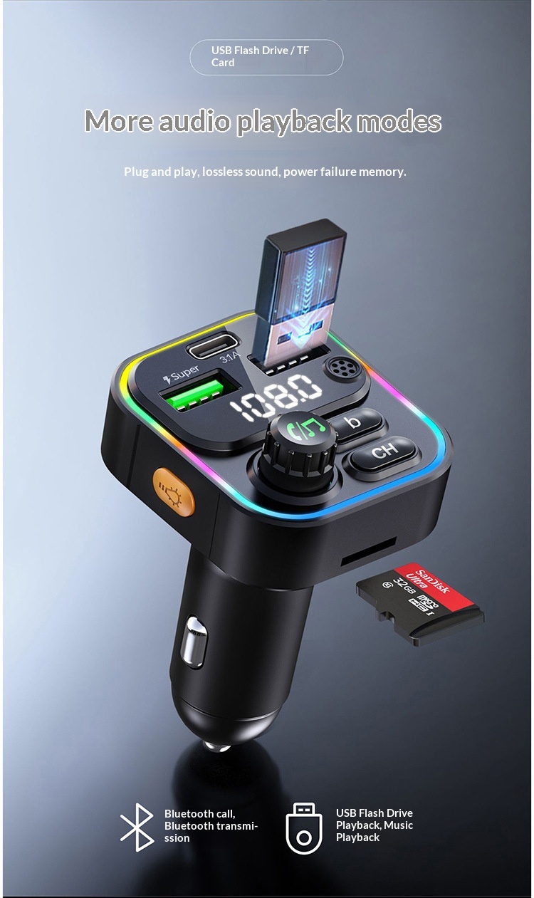 Cross-border New Bluetooth MP3 Super Fast Charging Multi-functional Car Player Charger FM Transmitter_voghion.com
