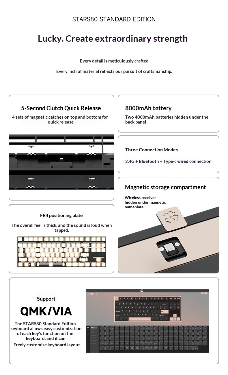 Teclado mecánico Vika STARS80 de tres modos, aluminio sólido, estructura de junta de liberación rápida personalizada, iluminación RGB para juegos._voghion.com