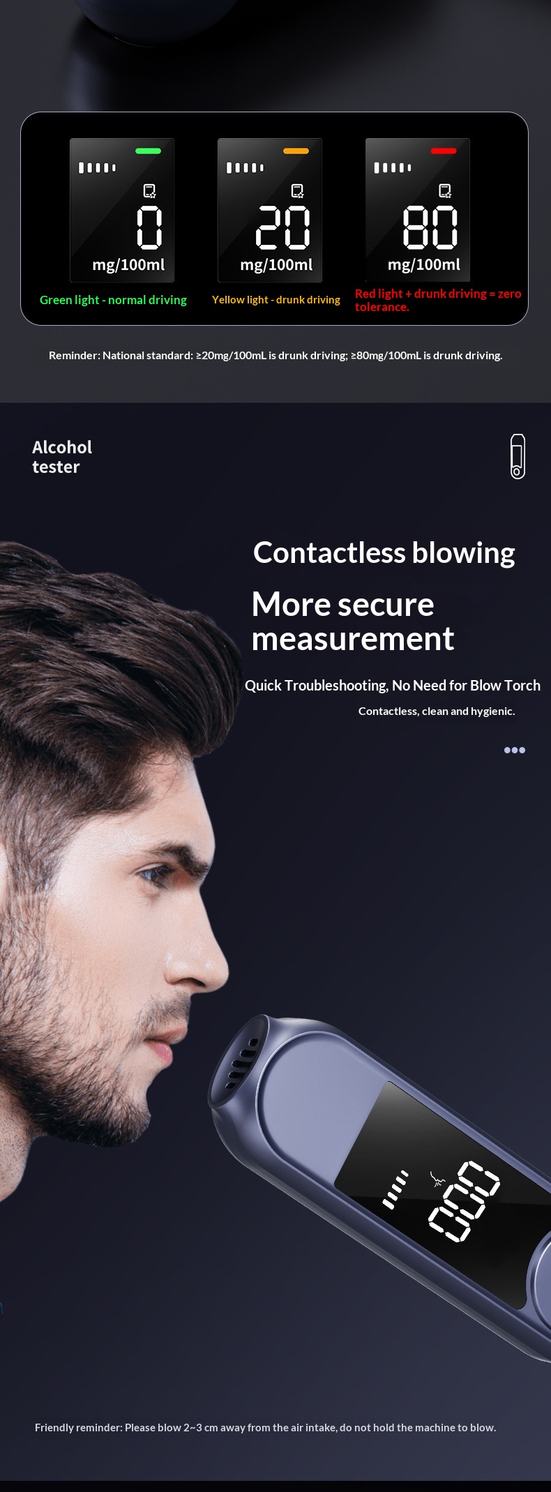 Etilometro per il rilevamento della guida, strumento di analisi dell'alcol nel traffico ad alta precisione._voghion.com