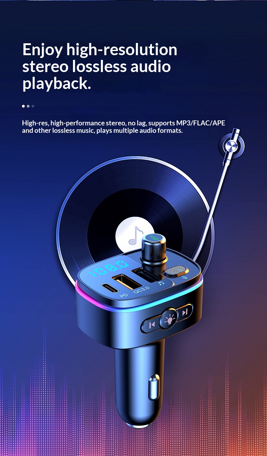 Player PD/QC3.0 Fast Charging T65 Hands-Free Car Bluetooth MP3_voghion.com