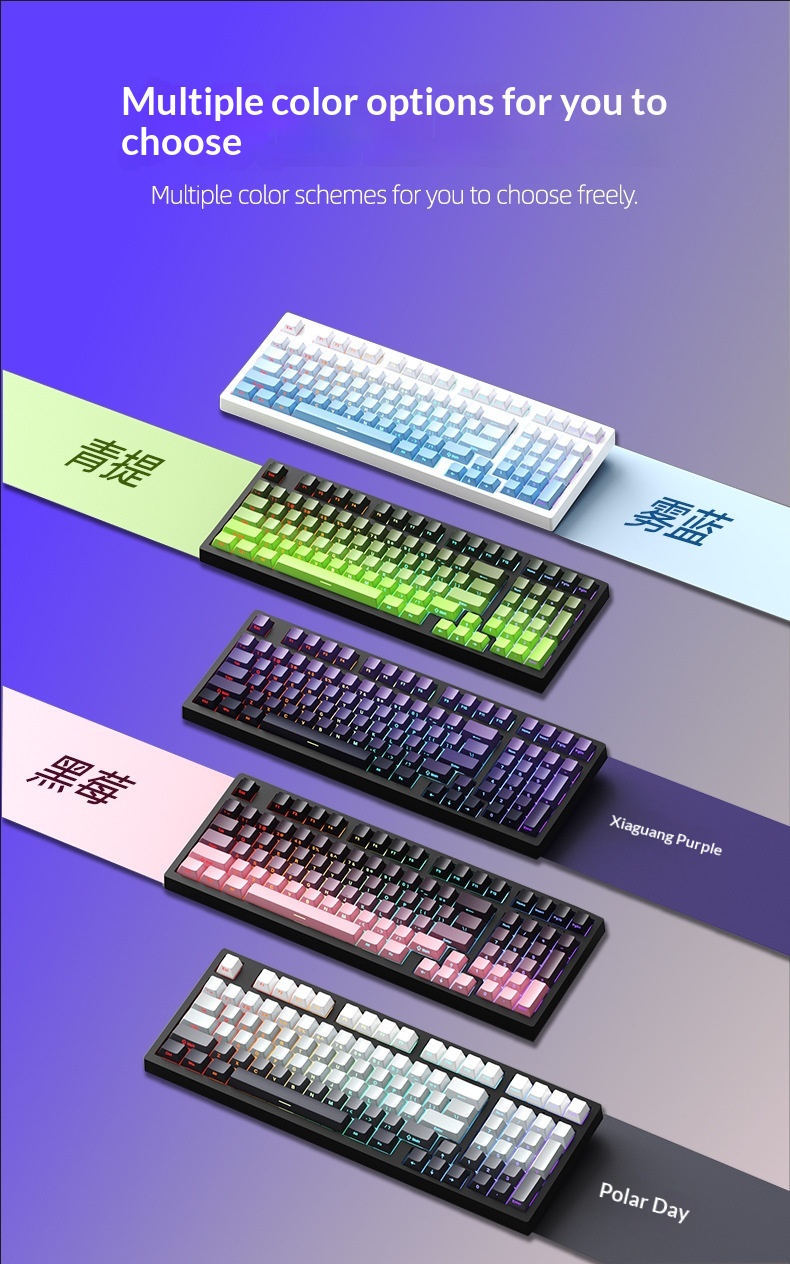 F98PRO Klavye, Oyun İçin Özelleştirilebilir Kablosuz Üç Modlu RGB Bluetooth Mekanik Klavye_voghion.com