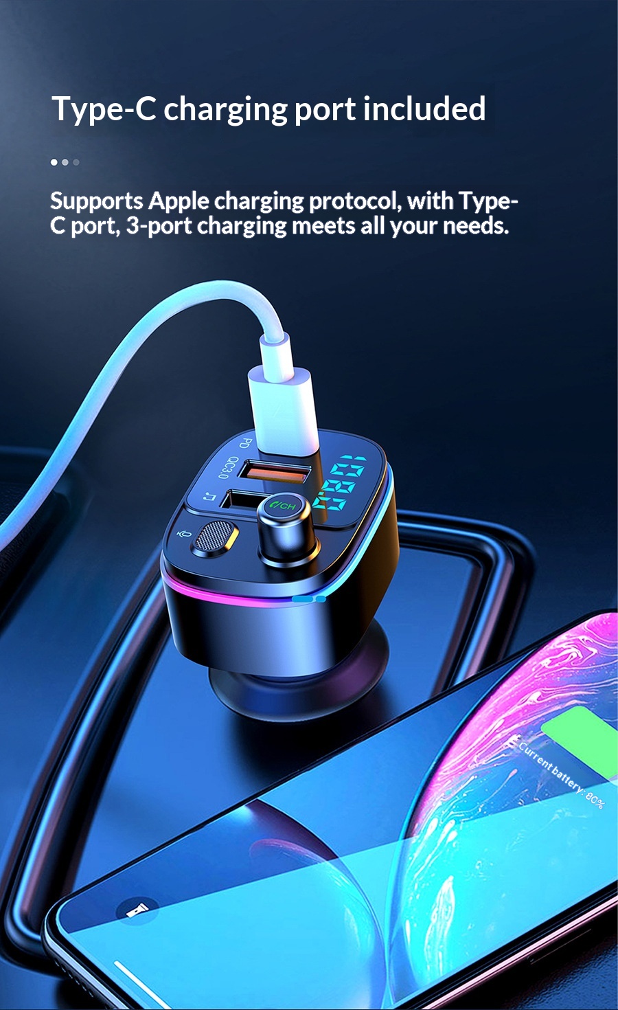 Player PD/QC3.0 Fast Charging T65 Hands-Free Car Bluetooth MP3_voghion.com