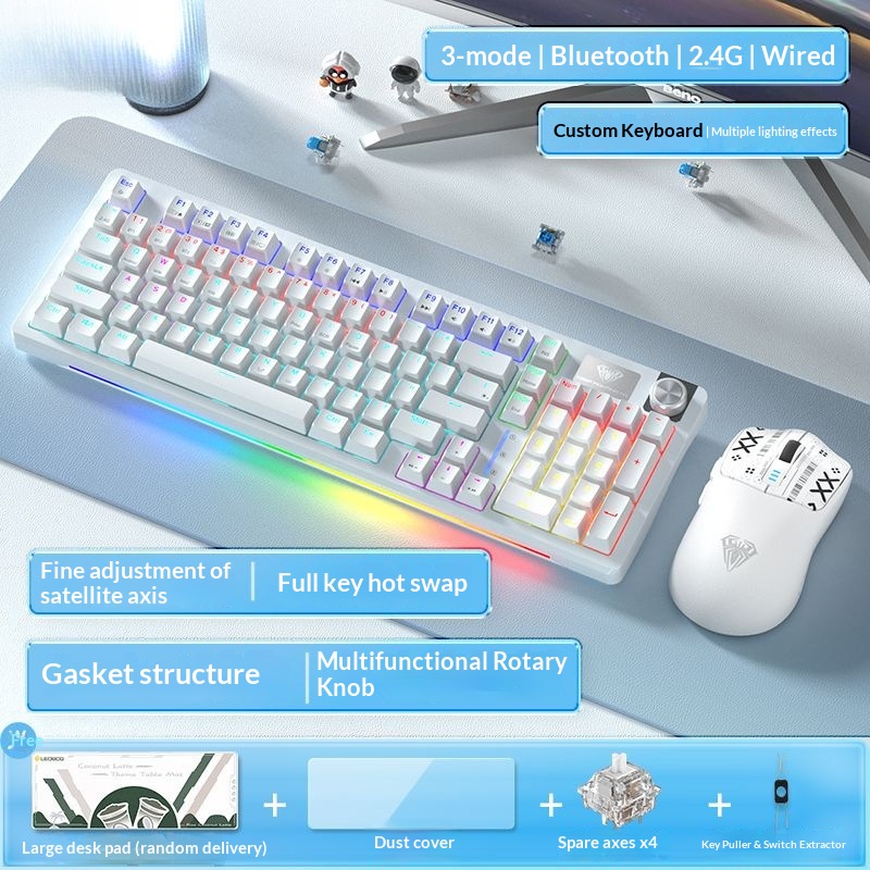 Teclado mecánico, con cable, inalámbrico, Bluetooth, intercambiable en caliente, apto para distribución de 98 teclas, estructura de junta, disponible para_voghion.com