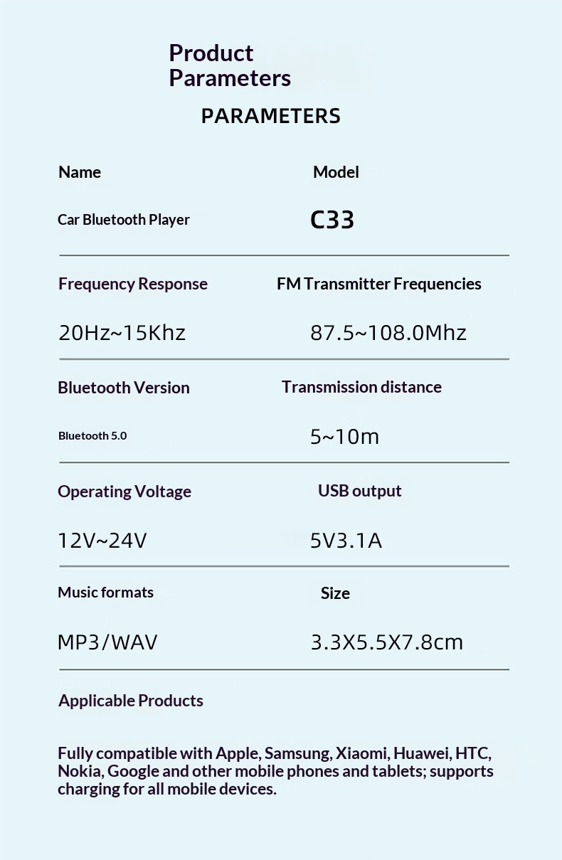 Gloednieuwe Bluetooth multifunctionele MP3-speler met FM-transmitter en autolader_voghion.com