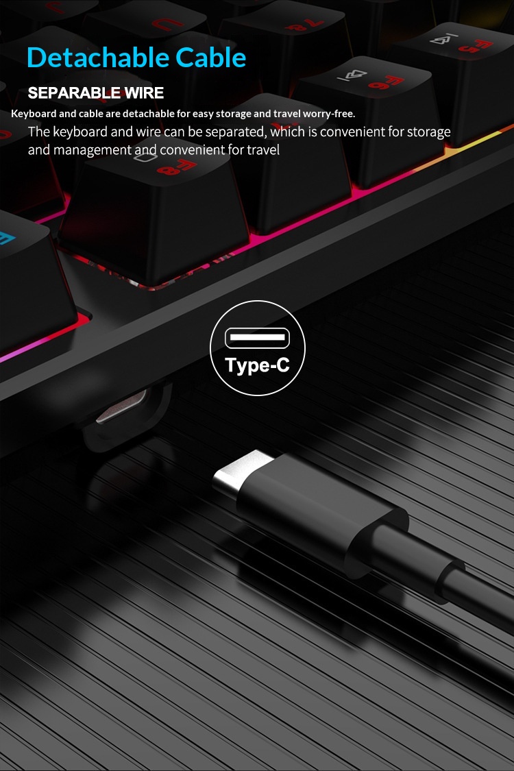 Clavier mécanique filaire de jeu à 104 touches avec interface Type-C et interrupteur bleu, éclairage RVB_voghion.com