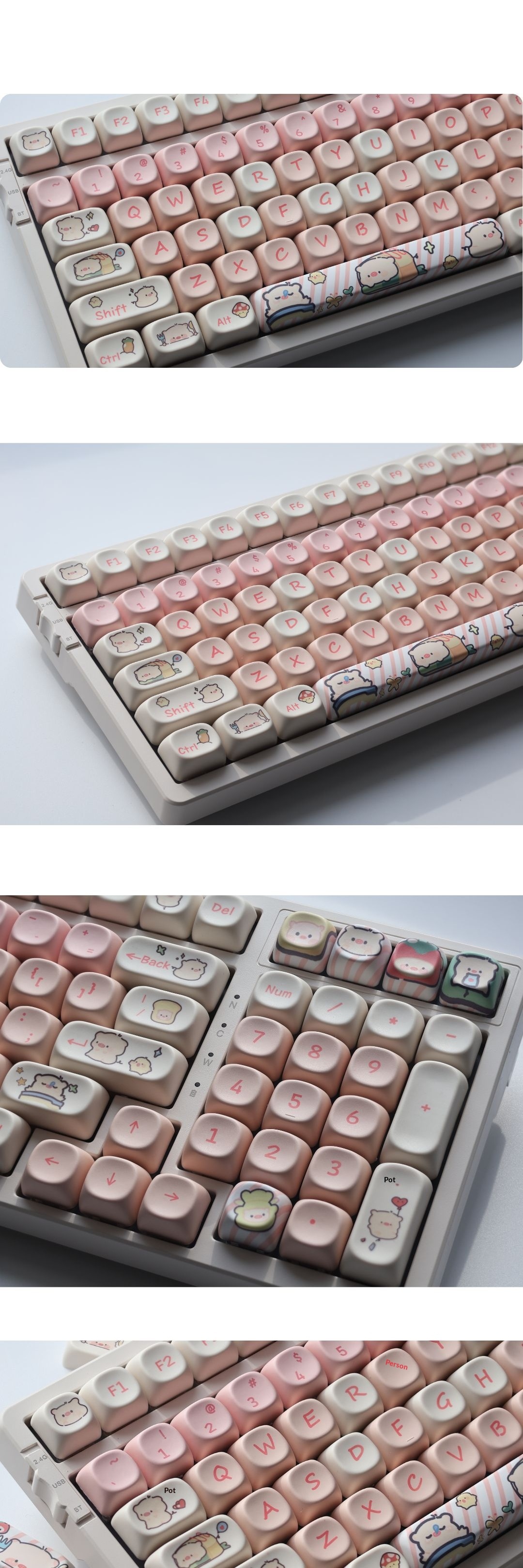Juego completo de teclas personalizables de PBT con diseño de cerdito rosa MOA Height, cinco caras, sublimación de tinta._voghion.com