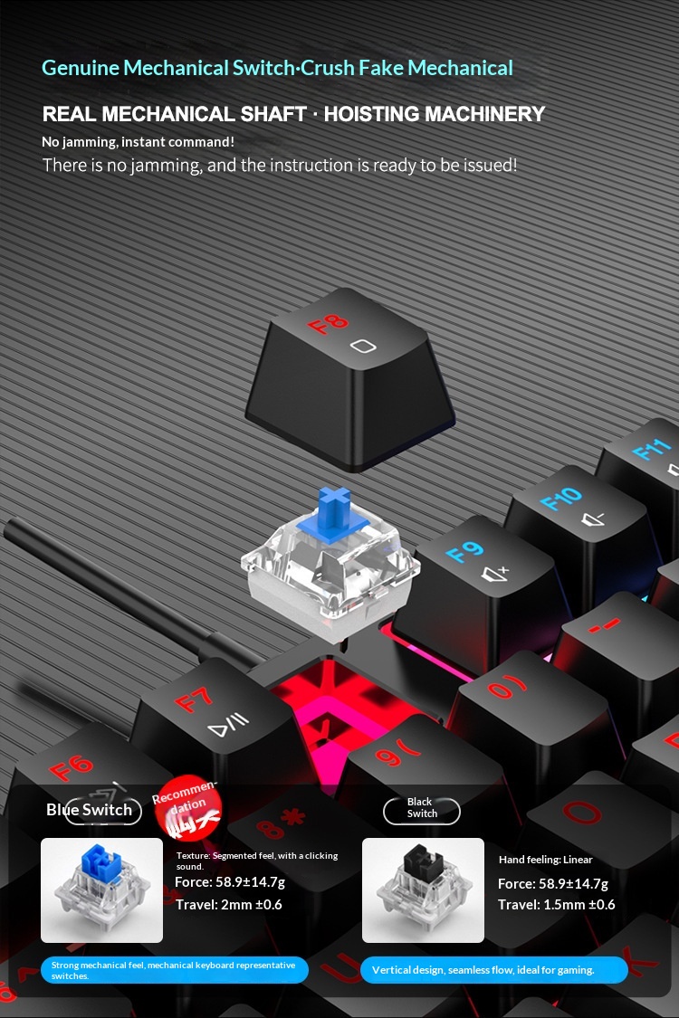 Clavier mécanique filaire de jeu à 104 touches avec interface Type-C et interrupteur bleu, éclairage RVB_voghion.com