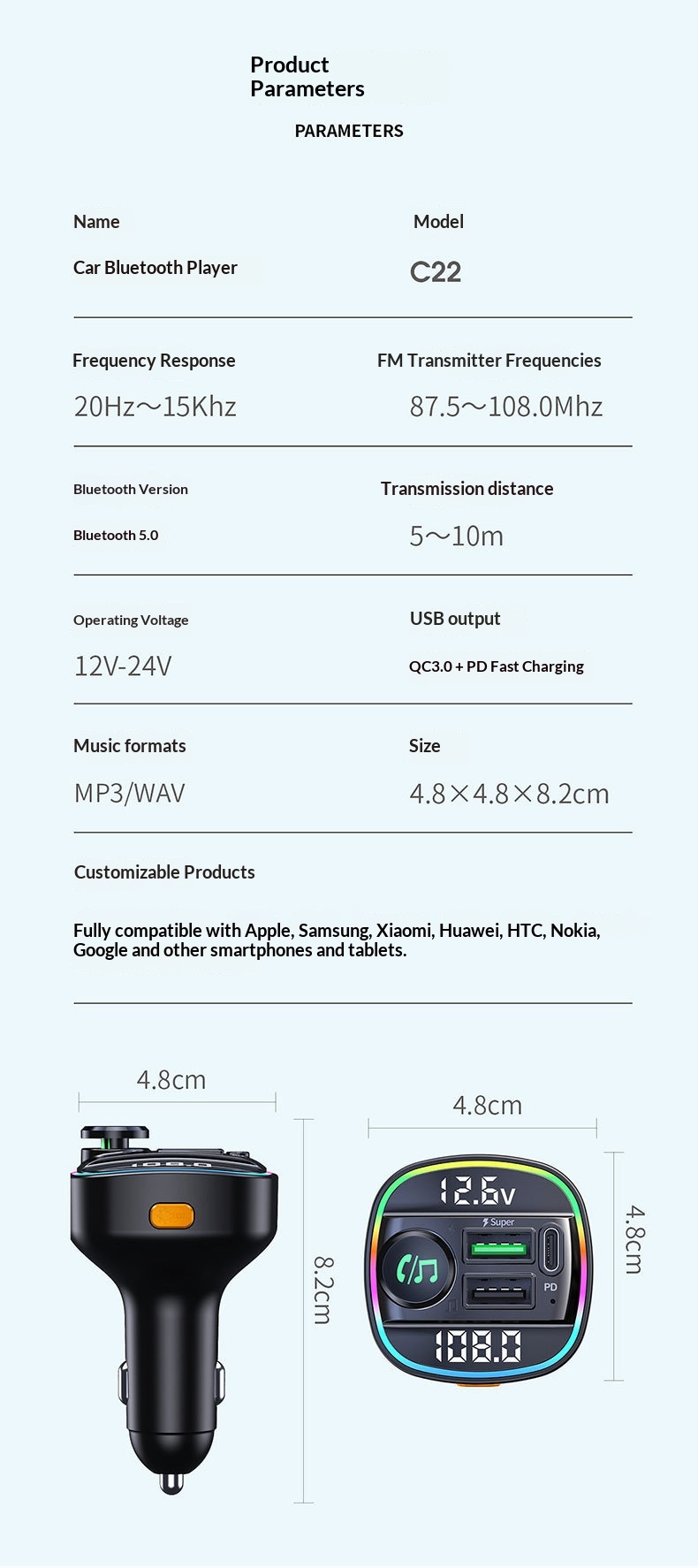 Bluetooth carkit voor auto met snellaadfunctie_voghion.com