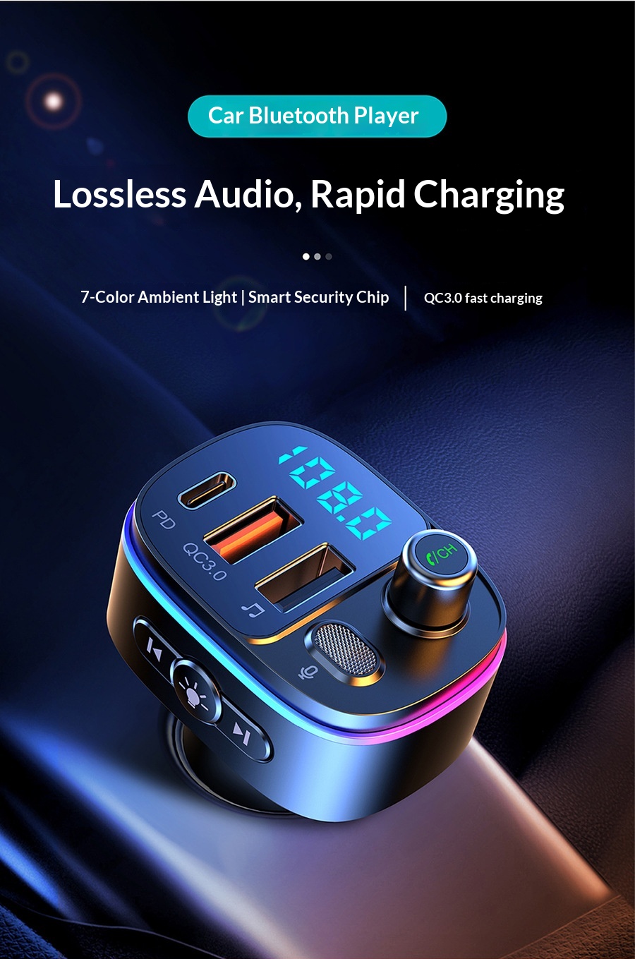 Player PD/QC3.0 Fast Charging T65 Hands-Free Car Bluetooth MP3_voghion.com