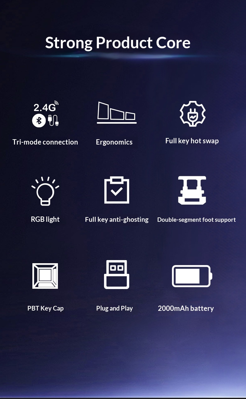 F98PRO Klavye, Oyun İçin Özelleştirilebilir Kablosuz Üç Modlu RGB Bluetooth Mekanik Klavye_voghion.com