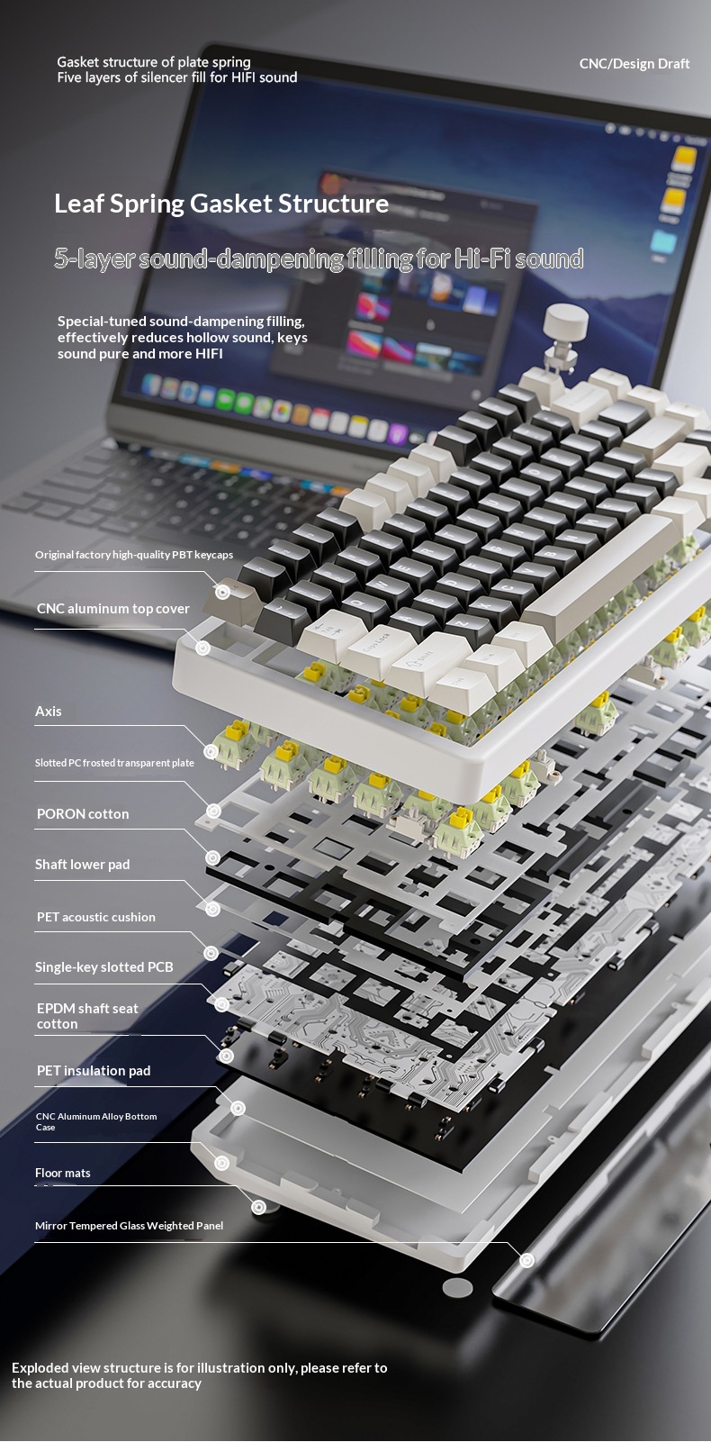 Teclado mecánico Attack Shark X86 con acabado de aluminio, RGB, inalámbrico, Bluetooth y estructura de junta de tres modos._voghion.com