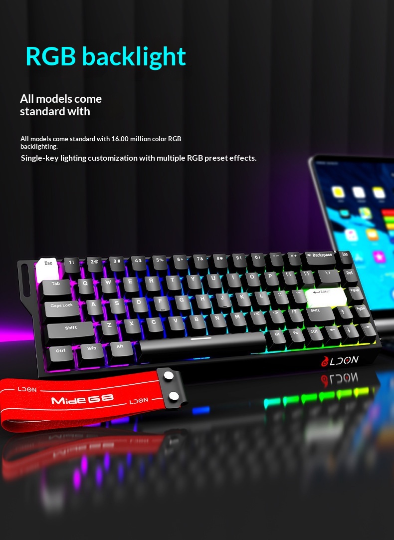 LDON 68 Tuşlu Manyetik Anahtarlı Mekanik Oyun FPS Evrensel RT0.01 Yüksek Performanslı Kablolu 8K Geri Dönüş Oranı_voghion.com