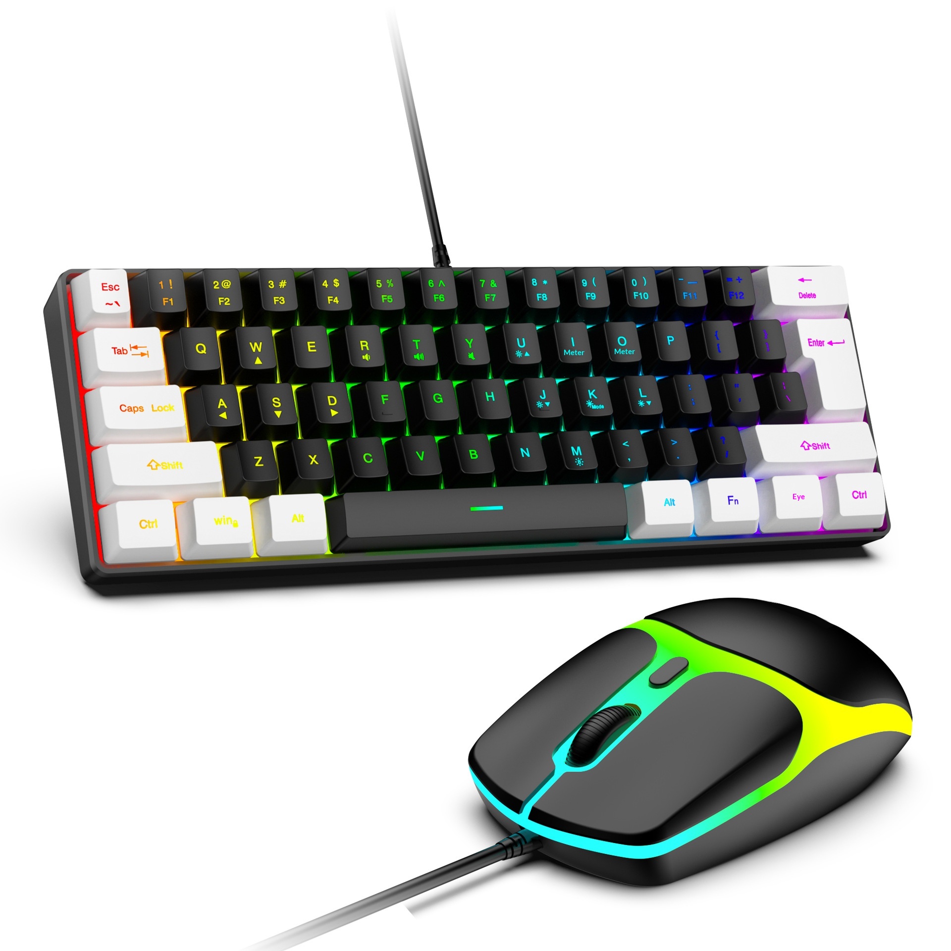 61-Key RGB Gaming Wired Mouse Set Colorful MINI Non-Mechanical Membrane Black And White Computer Keyboard_voghion.com
