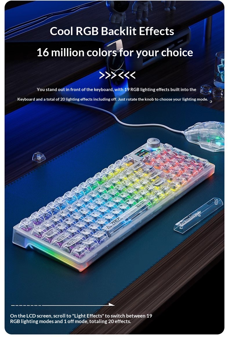 Wolf Spider F98pro/F98ProV3 Transparent Customized Three-Mode Wireless Bluetooth Mechanical Keyboard With Hot-Swappable_voghion.com