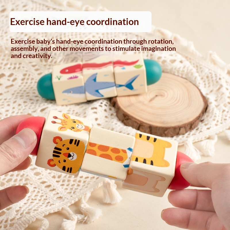Quebra-cabeça de blocos giratórios para jardim de infância, de 3 a 6 anos, educativo, para aprendizagem precoce, interativo para pais e filhos._voghion.com