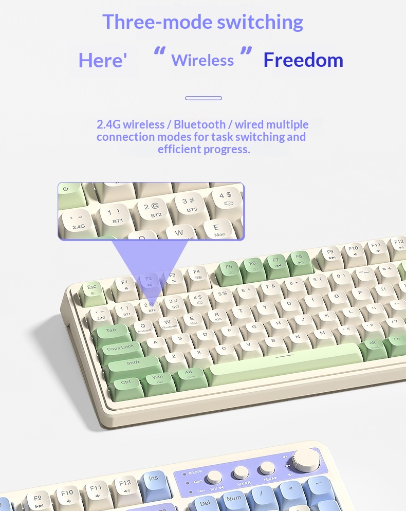 Teclado inalámbrico Bluetooth de tres modos, de alta calidad, para juegos, oficina y escritura, compatible con ordenadores de sobremesa y portátiles. Recargable._voghion.com