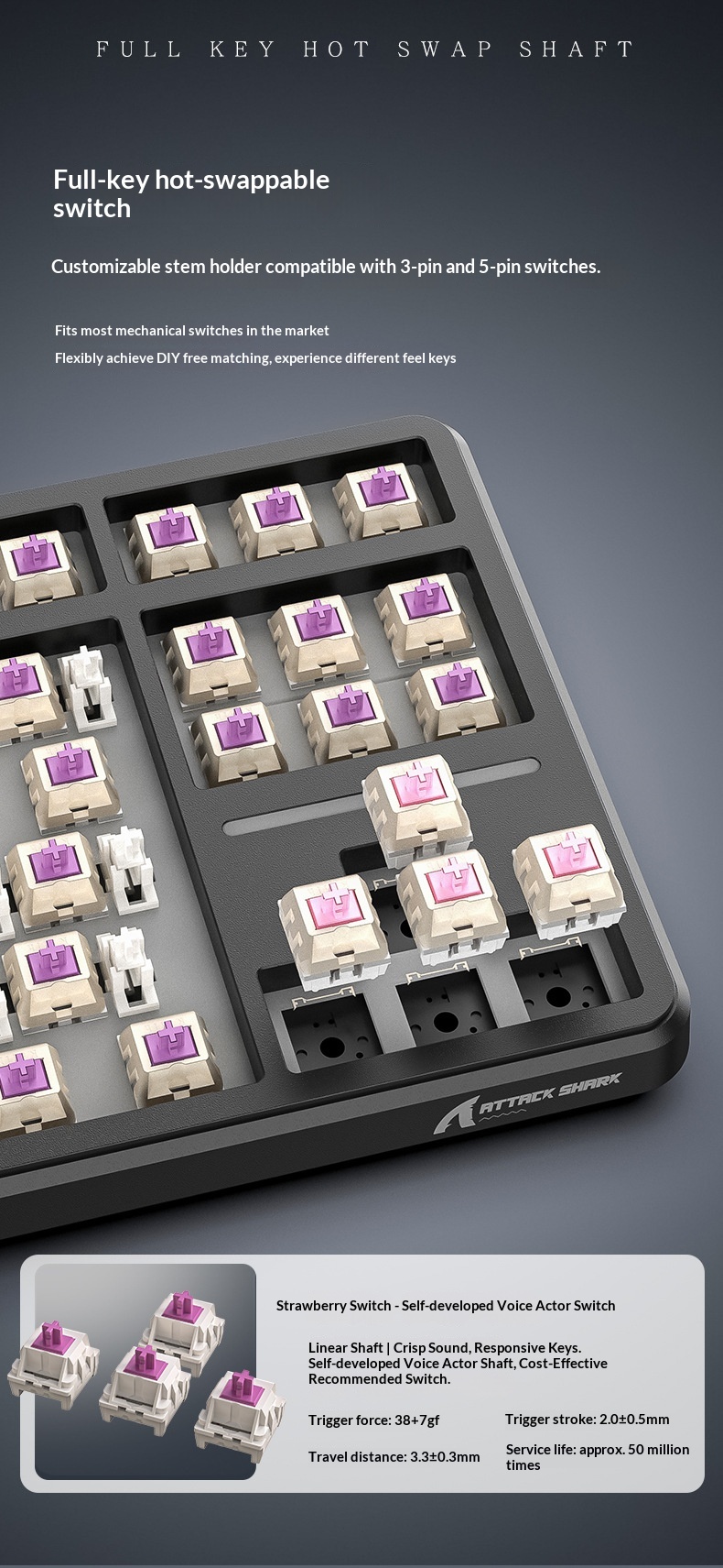 Teclado mecánico inalámbrico Attack Shark X87 con Bluetooth, triple modo, junta personalizable y grabado lateral para juegos._voghion.com