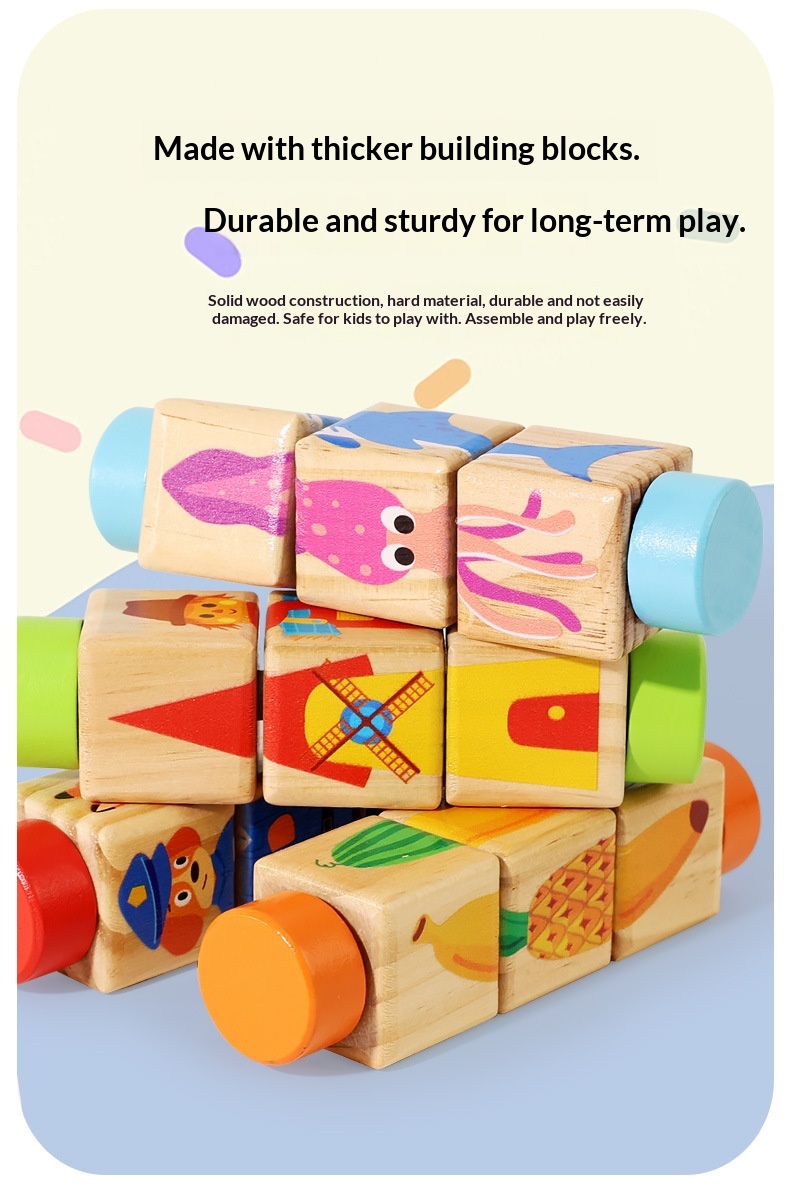 Quebra-cabeça de blocos giratórios para jardim de infância, de 3 a 6 anos, educativo, para aprendizagem precoce, interativo para pais e filhos._voghion.com