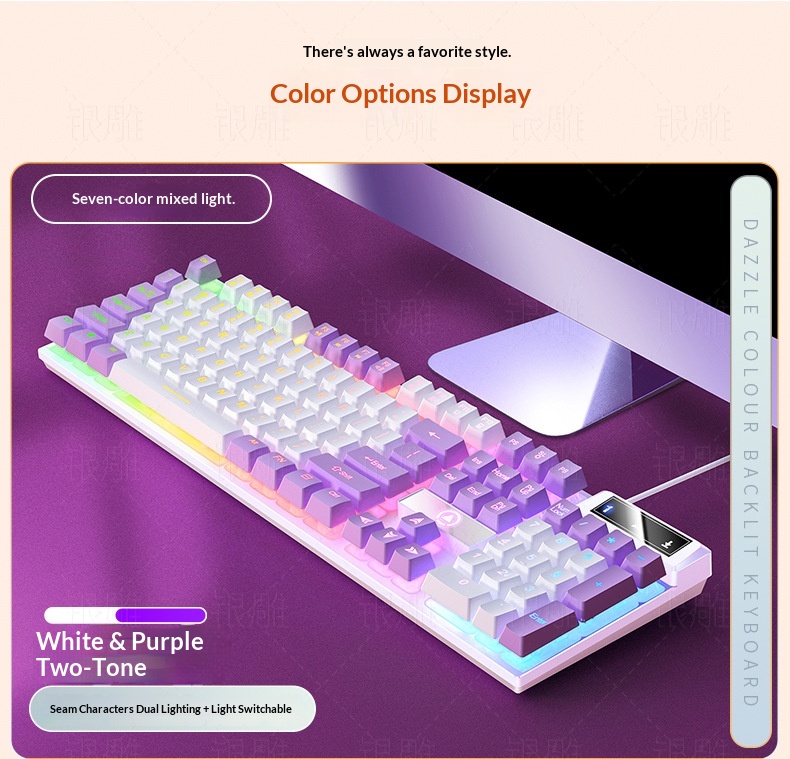 Teclado con cable para juegos Silver Eagle K500, con bloques de color, luminoso y tacto mecánico, accesorios para ordenador de sobremesa._voghion.com