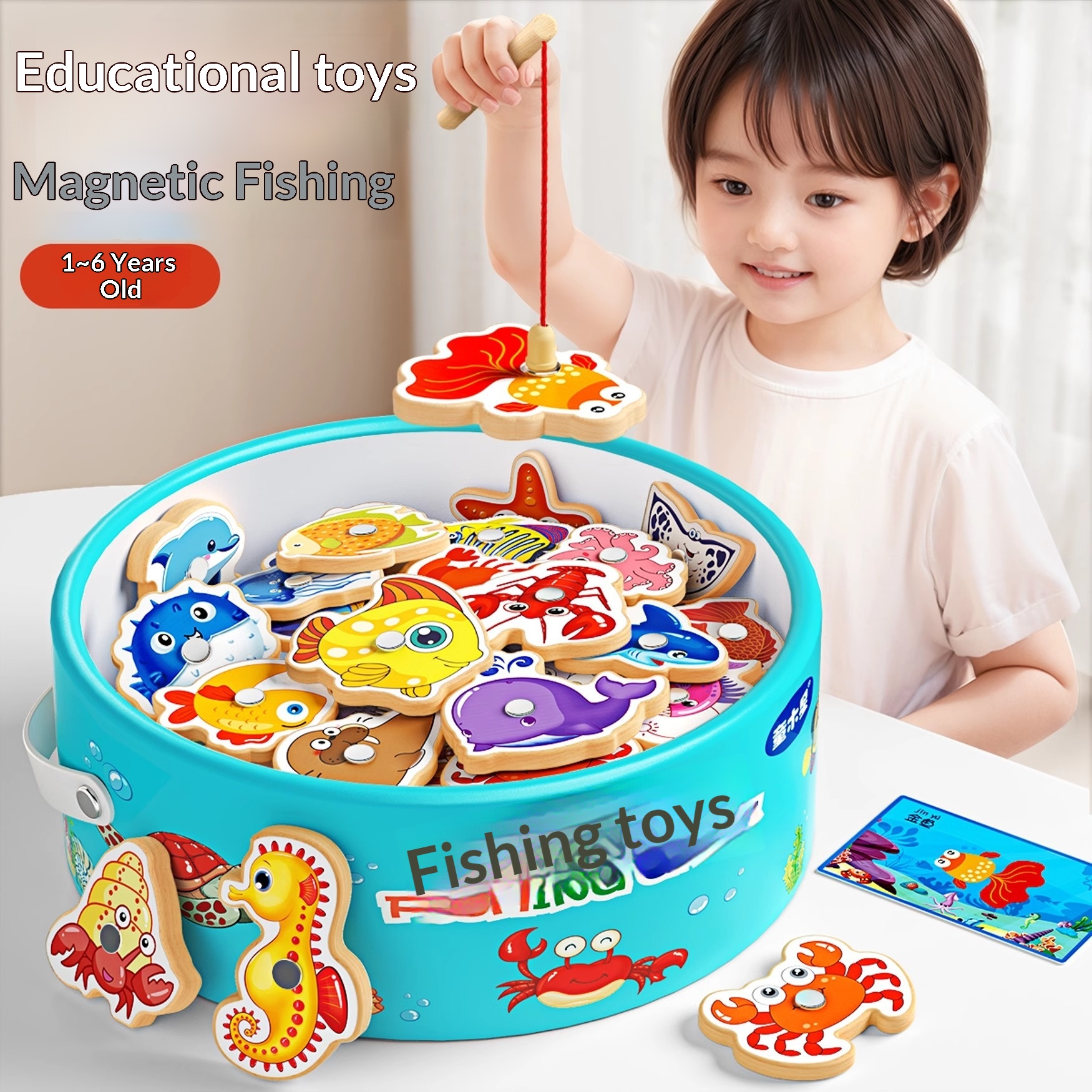 Children's Fishing Toy Magnetic Wooden 1 To 3 Years Old Baby Educational Early Learning Cognitive Ocean Fish First_voghion.com
