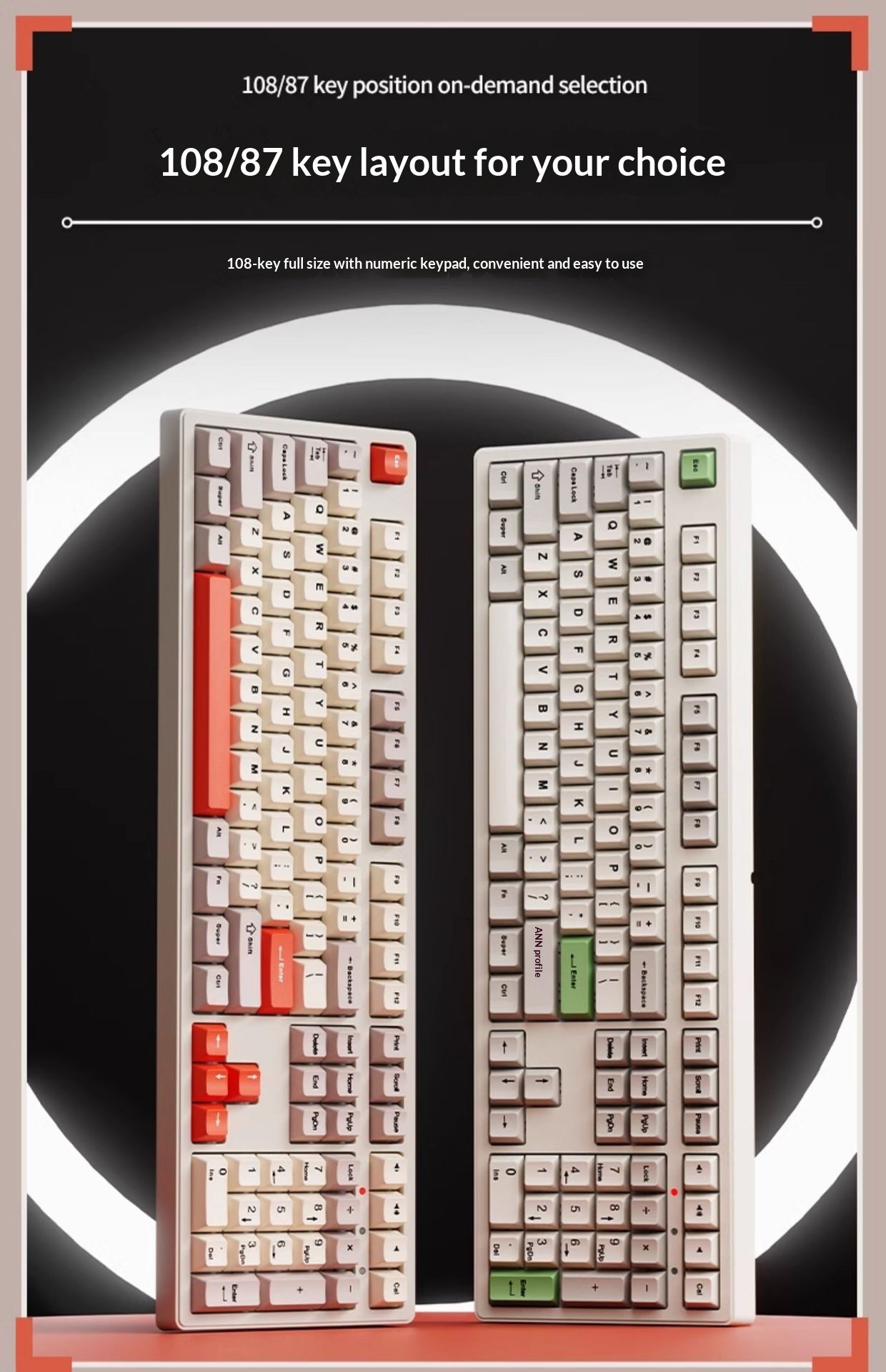 Forerunner Cherry CR108 Mechanical Keyboard Wireless Bluetooth Tri-Mode Gaming Computer Office High Aesthetic_voghion.com