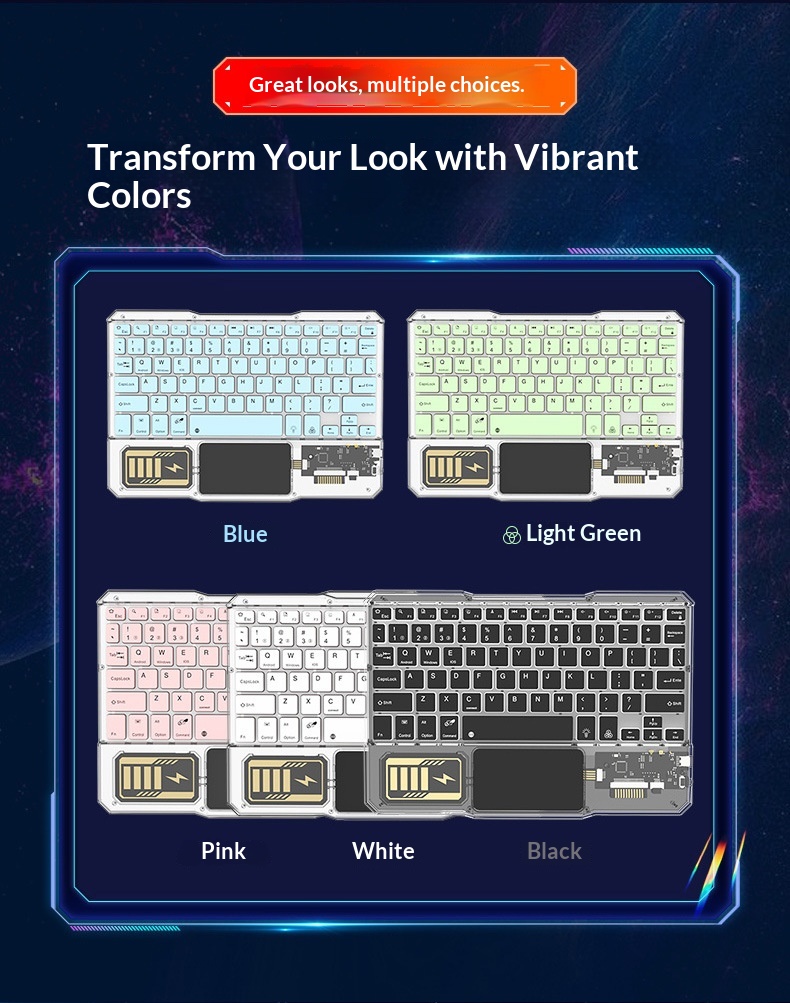 Compatible IPad Bluetooth Gradient Multi-System Device Silent Lightweight Portable 10inch Luminous Transparent Keyboard_voghion.com