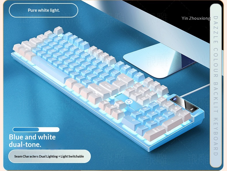 Teclado con cable para juegos Silver Eagle K500, con bloques de color, luminoso y tacto mecánico, accesorios para ordenador de sobremesa._voghion.com