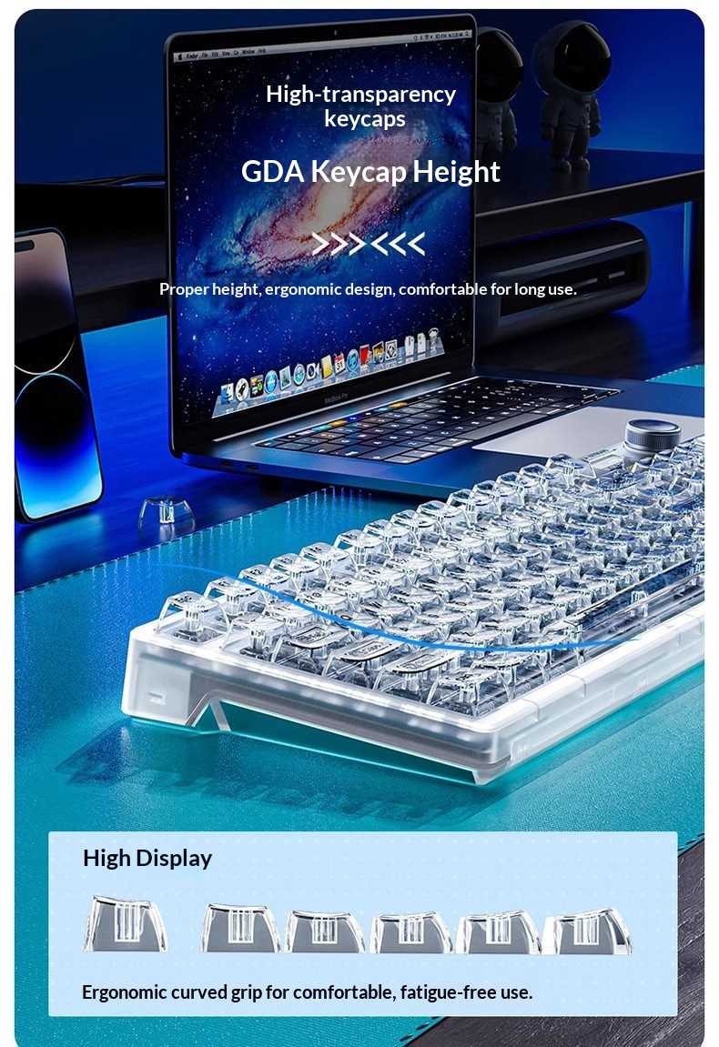 Wolf Spider F98pro/F98ProV3 Transparent Customized Three-Mode Wireless Bluetooth Mechanical Keyboard With Hot-Swappable_voghion.com