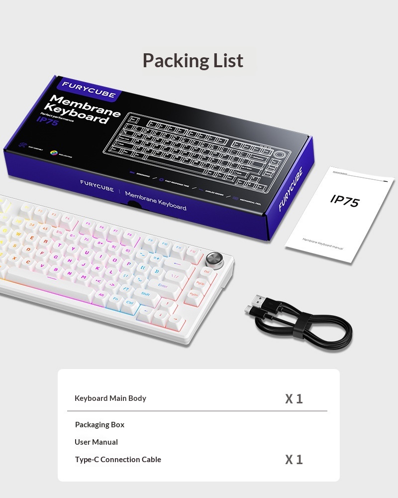 FURYCUBE IP75 Luminous Mechanical Feel Computer Gaming Esports High-Value Wired Silent Keyboard_voghion.com