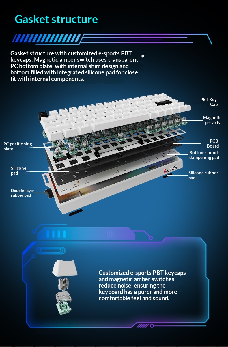 LDON 68 Tuşlu Manyetik Anahtarlı Mekanik Oyun FPS Evrensel RT0.01 Yüksek Performanslı Kablolu 8K Geri Dönüş Oranı_voghion.com