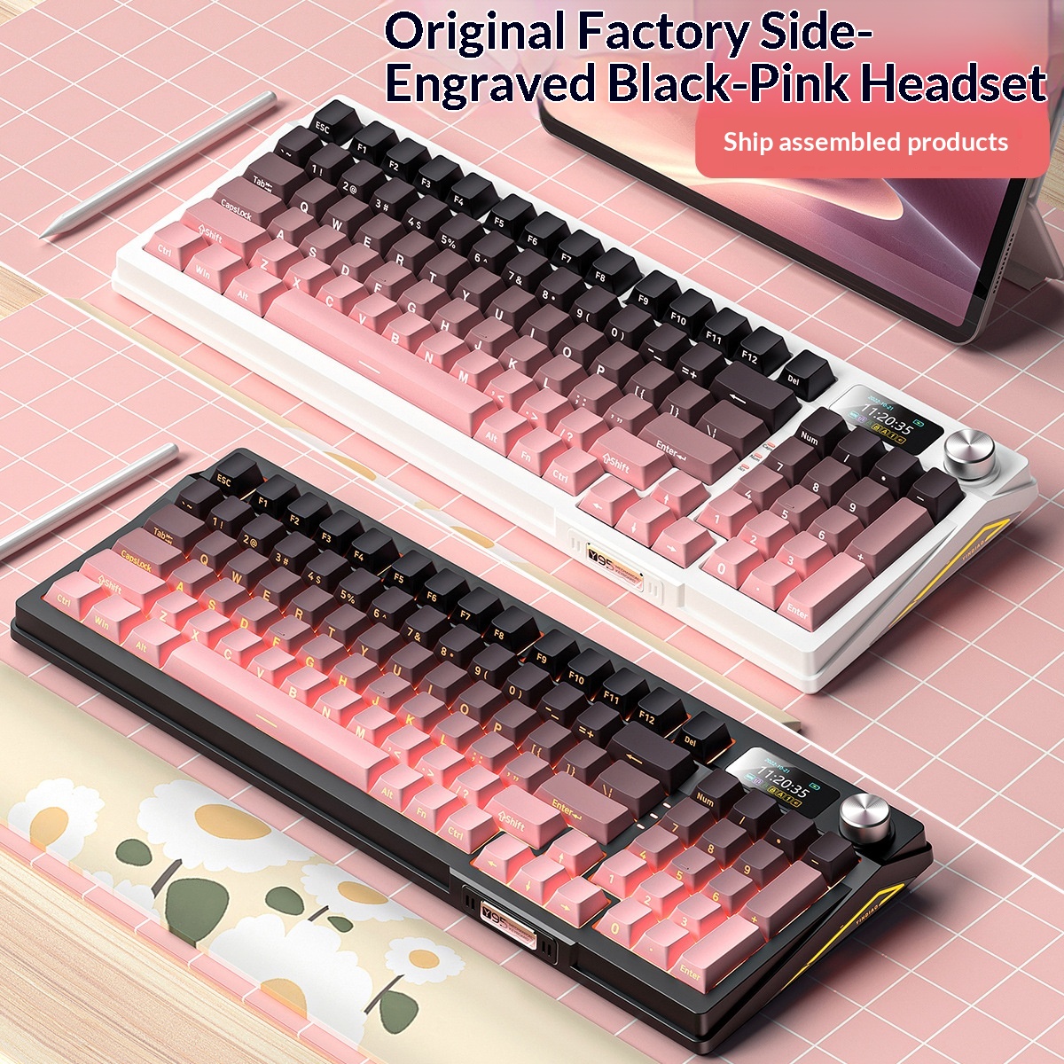 Srebrny Eagle 95D, trójtrybowy, mechaniczny, z bocznym nadrukiem gradientowym, dwukolorowy, wtryskowy, bezprzewodowy, Bluetooth 98 RGB, przewodowy_voghion.com