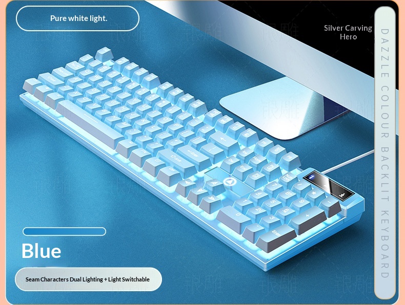 Teclado con cable para juegos Silver Eagle K500, con bloques de color, luminoso y tacto mecánico, accesorios para ordenador de sobremesa._voghion.com