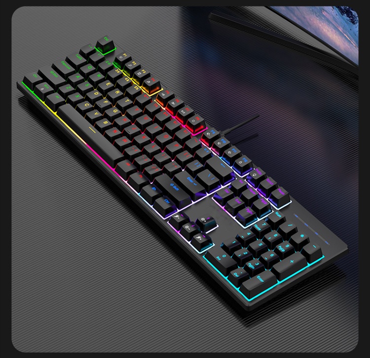 Clavier mécanique filaire de jeu à 104 touches avec interface Type-C et interrupteur bleu, éclairage RVB_voghion.com