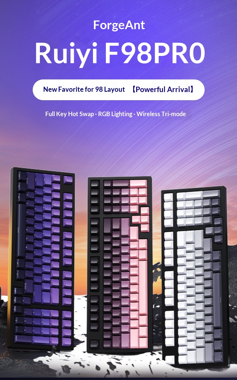 F98PRO Klavye, Oyun İçin Özelleştirilebilir Kablosuz Üç Modlu RGB Bluetooth Mekanik Klavye_voghion.com