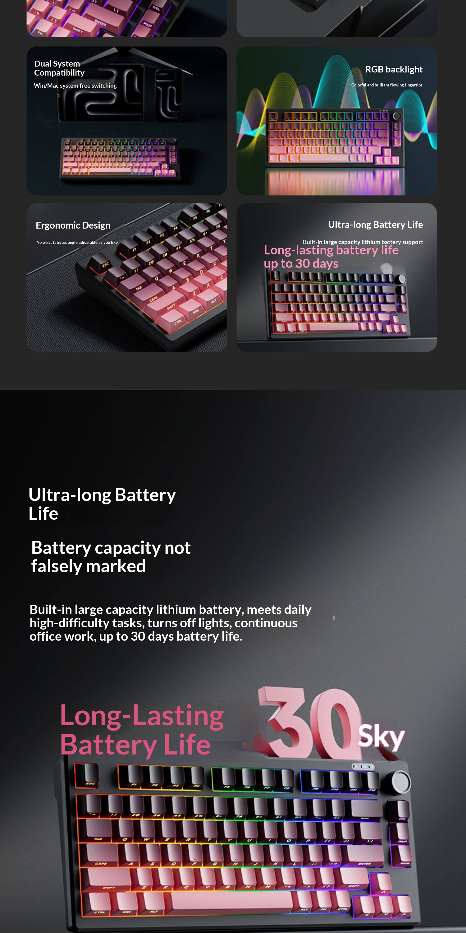 Z75PRO Klein bedraad toetsenbord met mechanisch gevoel, stil, extern, voor laptops, drie modi, speciaal ontworpen voor e-sports gaming_voghion.com