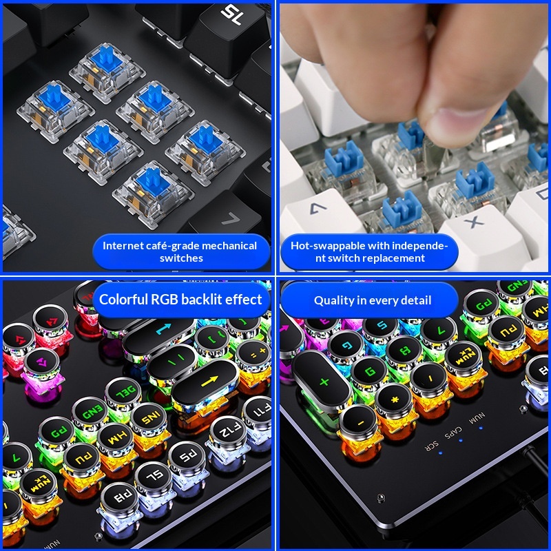 Silver Eagle Summoner True Mechanical Keyboard, Swappable Switches, Gaming Green Switch, Punk Style, Wired USB,_voghion.com