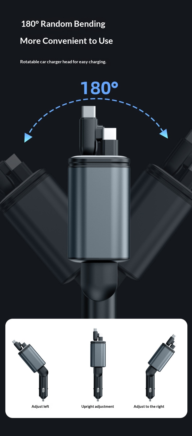 Car Charger With Retractable Cable Fast Charging Adapter_voghion.com