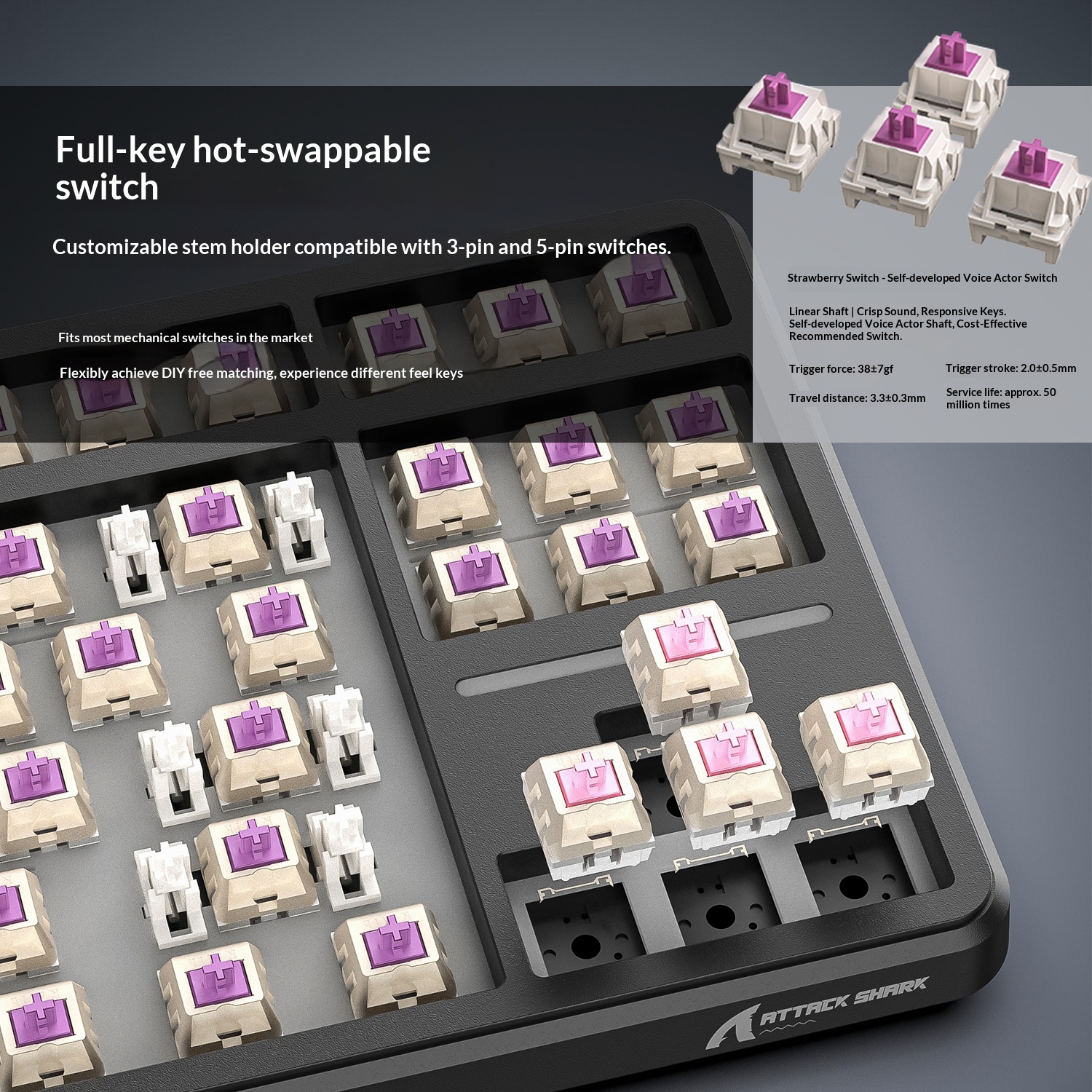 Teclado mecánico inalámbrico Attack Shark X87 con Bluetooth, triple modo, junta personalizable y grabado lateral para juegos._voghion.com